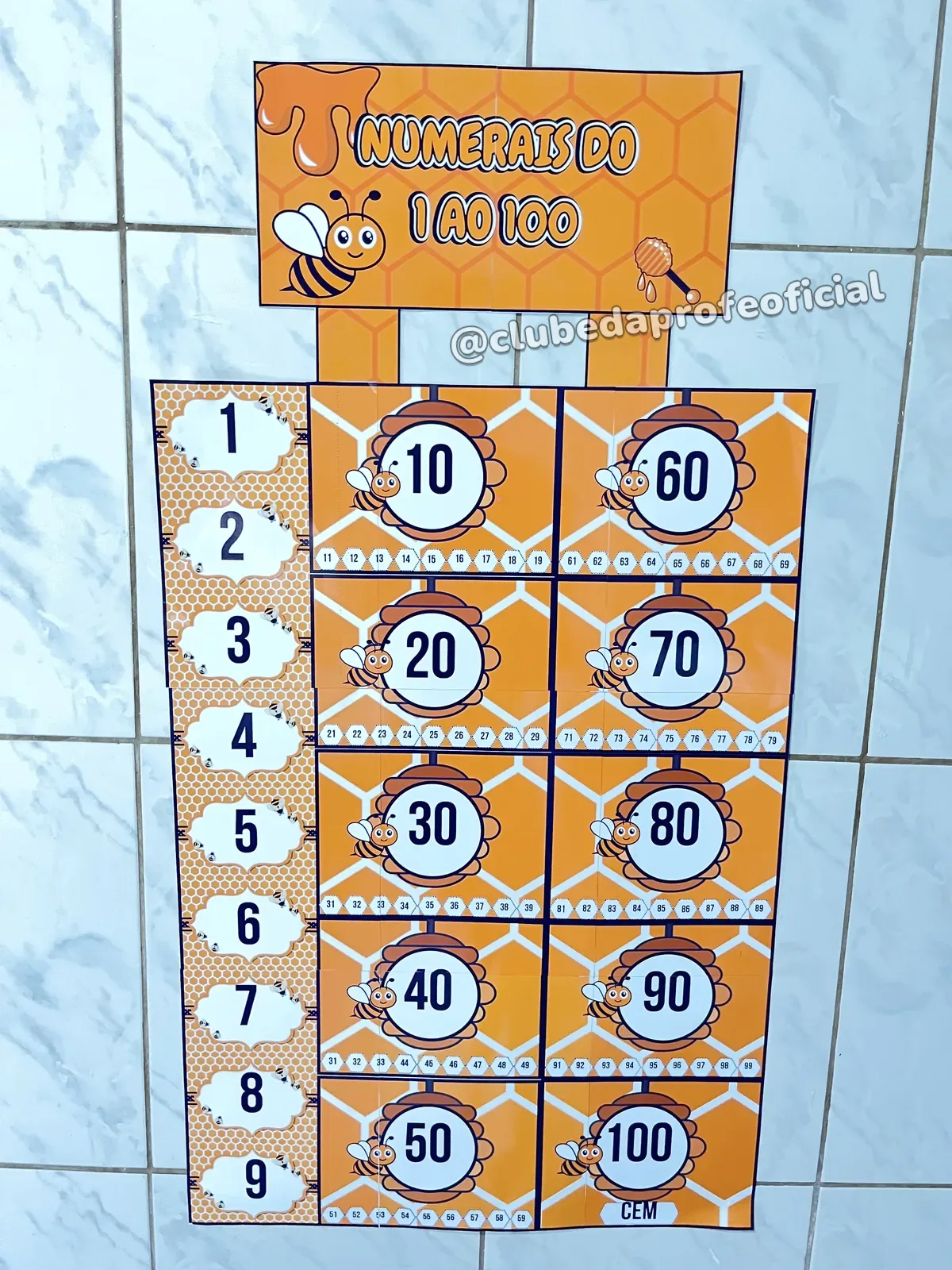 Tabela Numérica de 1 a 100 Tema Abelha - foto 1 de 5
