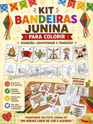 Kit Bandeirolas Juninas para Colorir
